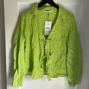 NWT Zara linen tie blouse